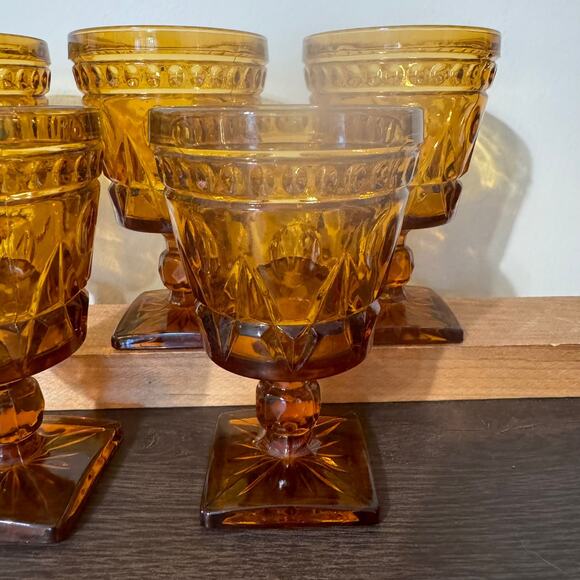 Set of 5 Vintage Indiana Glass Amber Goblets - Picture 2 of 3